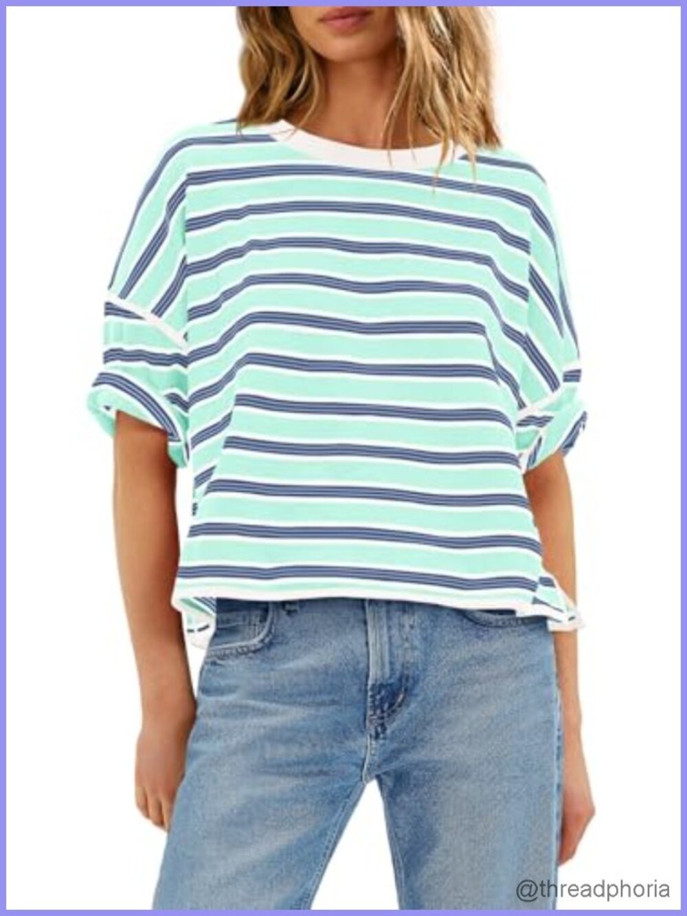 Oversized Striped Drop Shoulder T-Shirt for Women Casual Summer Tee